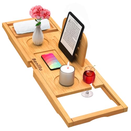 Premium Bamboo Bathtub Tray Caddy - Bath Tub Tray Table for Bathtub