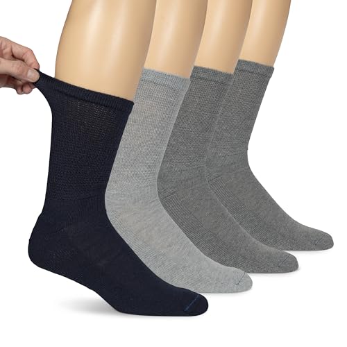 Dr. Scholl's Men's Diabetic & Circulatory Non-Binding Cushioned Socks | 4 Pairs, APMA Accepted, Stay-Up Top, Moisture-Wicking, Temp & Odor Control, All-Day Comfort, Navy Multi, Crew, Shoe Size 7-12