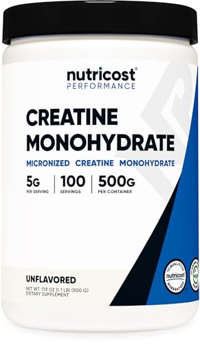 Nutricost Micronized Creatine Monohydrate Powder - 500g (100 Servings) - Pure Unflavored - 5g Per Serving - Non-GMO, Gluten Free