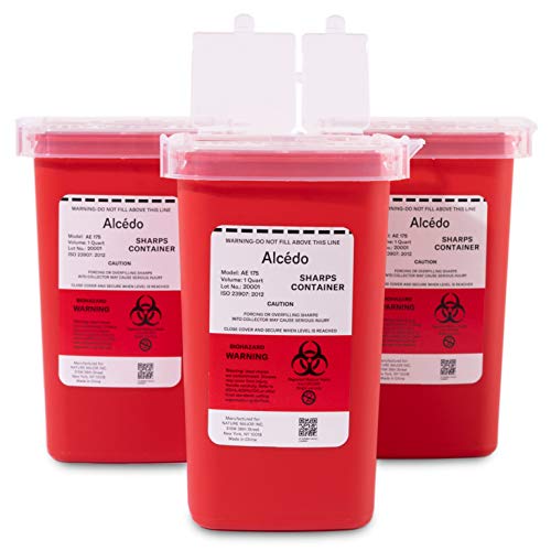 Alcedo 1 Quart Sharps Container (3-Pack) for Needle & Syringe Disposal |