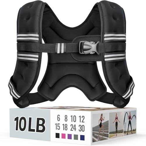 Zeerun Weighted Vest, 6/8/10/12/15/18/20/24/30LB for Men Women, 10LBS-Black | Reflective Stripe Adjustable