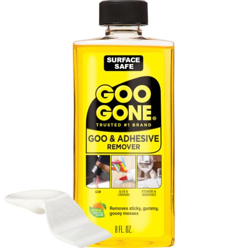 Goo Gone Original Liquid Adhesive Remover 8 Oz with Sticker Lifter | Removes Stickers, Tar, Gum, Glue, Crayon, Wax, Grease, Decals & Tape Residue, Safe for Carpet & Fabric, Citrus Cleaning Power