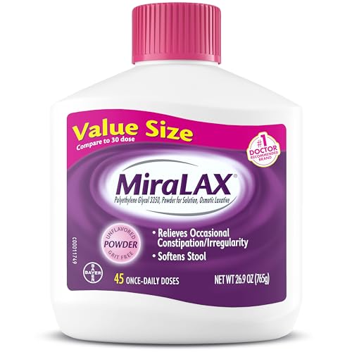 MiraLAX, Laxative Powder, Gentle Constipation Relief for Adults, Stool Softener with PEG