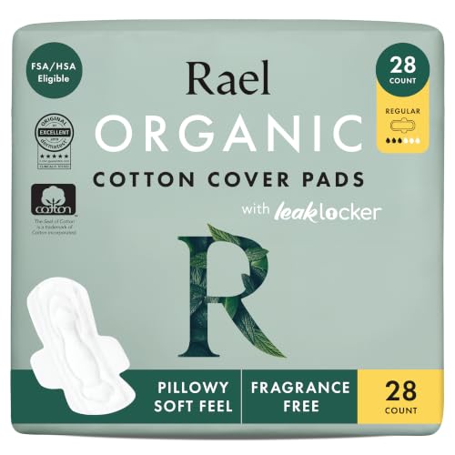 Rael Organic Cotton Cover Sanitary Pads for Women Moderate (Regular, 28 Ct)