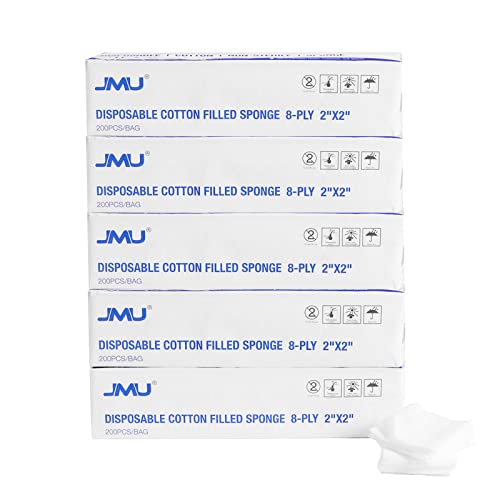 JMU 1000pcs Cotton Gauze Pads 2x2, 8-ply Woven Gauze Sponges