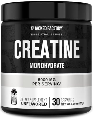 Jacked Factory Creatine Monohydrate Powder 150g - 5g Daily Micronized Creatine Monohydrate for Men and Women, Vegan-Friendly, Third-Party Tested - 30 Servings, Unflavored