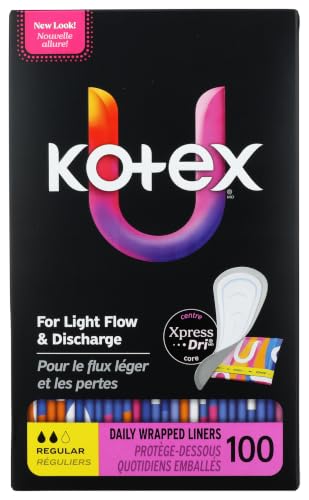 Kotex Wrapped Liners, Light Absorbency, Regular Coverage, 100 Count | Xpress Dri