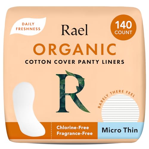 Rael Panty Liners for Women, Organic Cotton Cover (Micro Thin, 140 Count) | Daily Pantiliners, Sanitary Liner, Light Absorbency, Unscented, Chlorine Free, Thin, Period Essentials