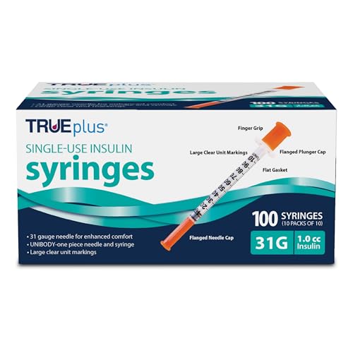 TRUEplus Single-Use Insulin Syringes, 31G, 1.0cc, 5/16 Inch, 100 Count | 31G