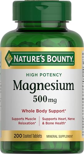 Nature's Bounty Magnesium 500 mg Tablets (Pack of 1) | High Potency Magnesium Supplement for Bone & Muscle Health, Whole Body Support, 200 Count