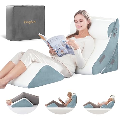 Kingfun 4PCS Orthopedic Bed Wedge Pillow Set for After Surgery, Memory Foam