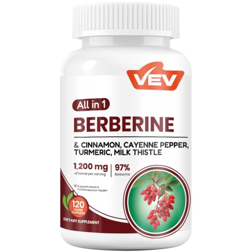 VEV Berberine Supplement with Ceylon Cinnamon, Cayenne Pepper, 120 Capsules | With