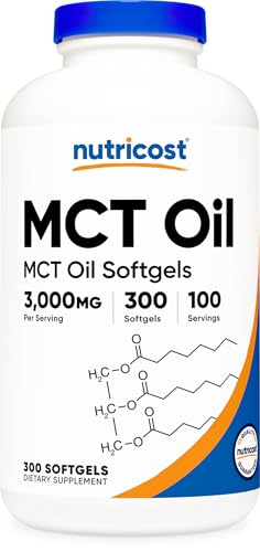 Nutricost MCT Oil Softgels 1000mg, 300 SFG (3,000mg Serv) | Great for