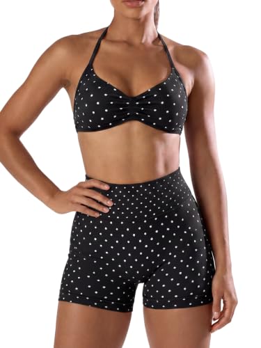 Women's Polka Dot 2 Piece Gym Work Out Sets Booty Lifting Scrunch