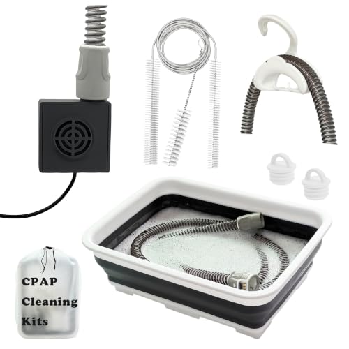 CPAP Cleaning Kit with Hose Dryer for Universal 22mm Tubing, Cpap Cleaner Supplies Includes Collapsible Wash Basin, Hose & Mask Brush, CPAP Holder & Hose End Caps | Make Cpap Cleaning Easier