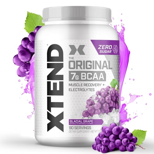 Xtend Original BCAA Powder with Zero Sugar, Glacial Grape, 90 Servings | Supports muscle repair, hydration and endurance with L-glutamine and essential electrolytes.
