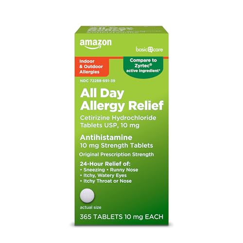 Amazon Basic Care All Day Allergy, Cetirizine Hydrochloride Tablets, 10 mg, 24-Hour