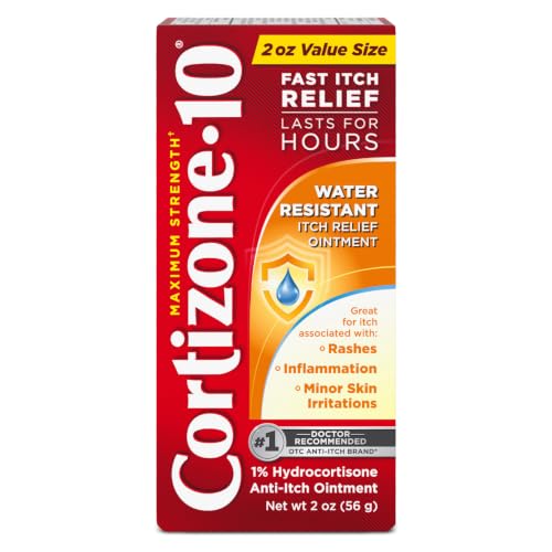 Cortizone-10 Max Strength Water Resistant Itch Relief Ointment, 2 oz. | 1% hydrocortisone, fast-acting, anti-itch cream for bug bites, rash, eczema, psoriasis, poison ivy, oak, sumac, ages 2+