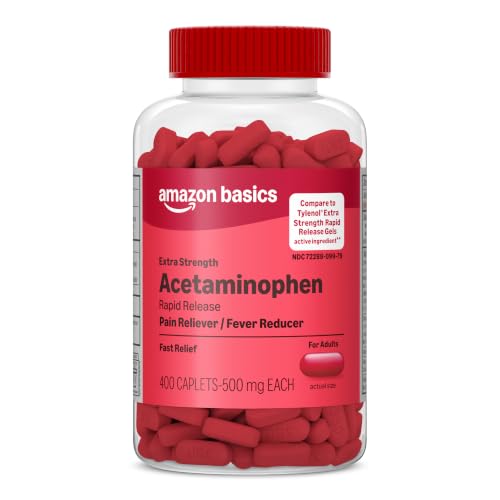 Amazon Basics Rapid Release Acetaminophen Caplets 500 mg, Extra Strength Pain Reliever