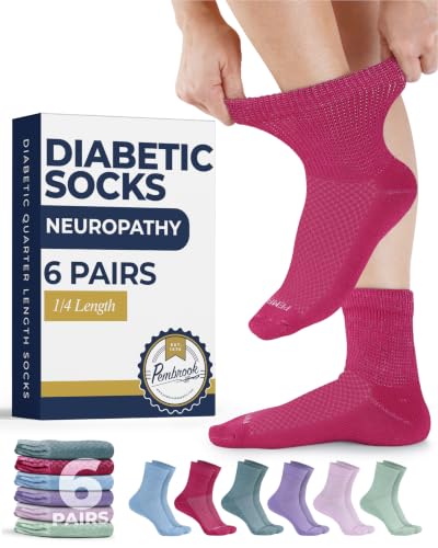 Pembrook Knit Diabetic Socks for Women & Men - 6 Pairs | Blue, Pink, Gray, Light Pink, Purple, Green | Non Binding Socks Women for Neuropathy