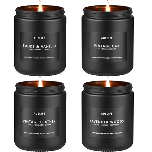 Auelife Candles for Men Gift Set, 4 Pack Soy Wax, Masculine |