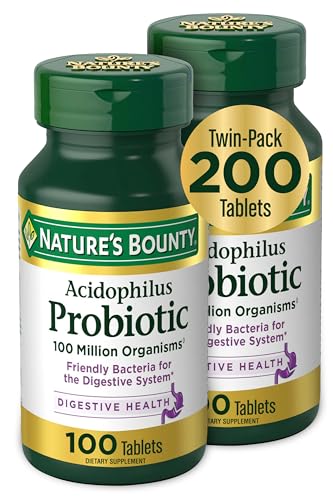 Nature's Bounty Acidophilus Probiotic, Daily Probiotic Supplement | Digestive Health, 200 Tablets, Twin Pack
