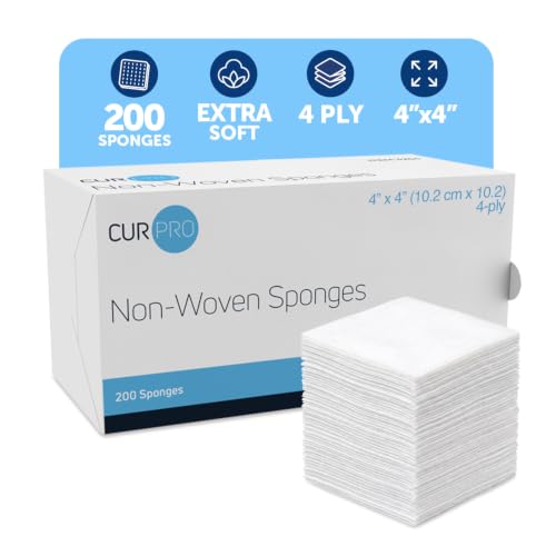 Dynarex 3254-BX CurPro Non-Woven Sponges - 4" x 4" - Non-Sterile - 4-Ply | All-Purpose Highly Absorbent Wound Care Gauze Pads - 200 Sponges per Box