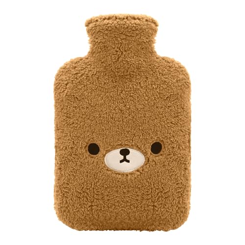 samply Hot Water Bottle with Cute Bear Fleece Cover, Hot Water Bag,