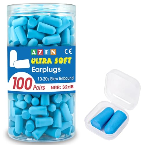 AZEN 100 Pairs Ear Plugs Bulk, NRR 32dB Soft Foam Ear Plugs