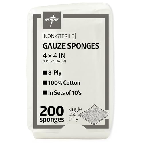 Medline Woven Non-Sterile Gauze Sponges, 100% Cotton, 8-Ply, 4 x 4 in