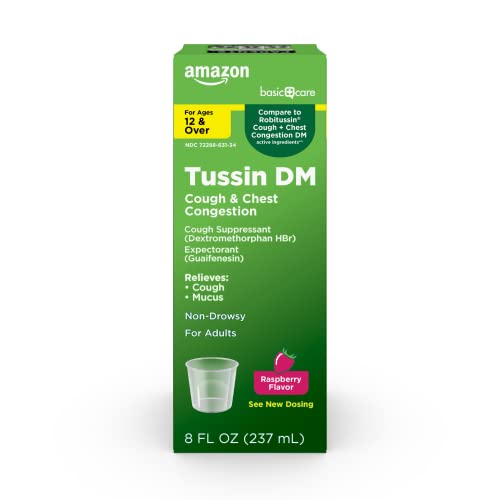 Amazon Basic Care Tussin Cough Plus Chest Congestion DM Syrup, Non-Drowsy Expectorant,