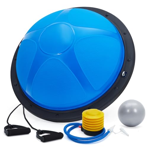 Garvee 23 in Balance Ball, 1600 LBS Half Exercise Ball with Nonslip Base, Inflatable Half Ball Balance Trainer, Stability Half Yoga Ball Strength Training Equipment with 2 Bands, Pump