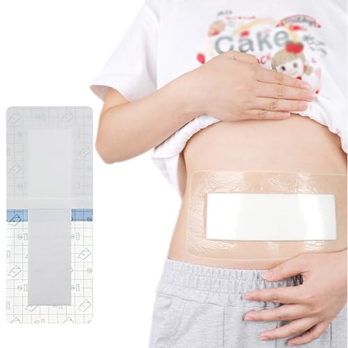 C-Section Waterproof Abdominal Incision Bandages Post Hysterectomy Tummy Tuck Shower Protector Scar Cover with Protective Pad Patches Island Dressing Tapes Large Wound Care Supplies 4x8 Pack of 14