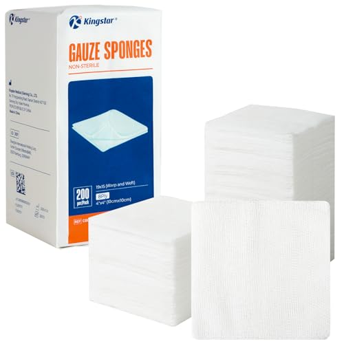 Kingstar 200 Count 4x4 Inch Gauze Sponges 8-Ply | Pure Cotton Woven