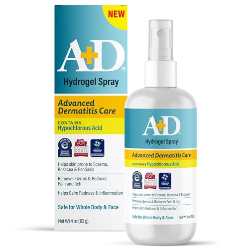 A+D Advanced Dermatitis Hypochlorous Acid Spray, for Face & Body, 4 oz | Hypochlorous Acid Spray Cools and Soothes Eczema, Psoriasis and Rosacea-Prone Skin, Reduces Itch, Redness and Inflammation