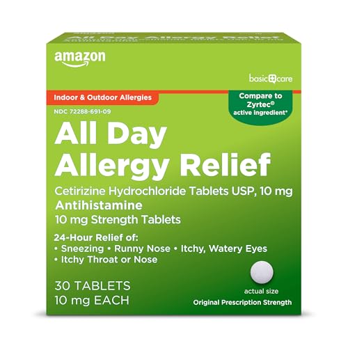 Amazon Basic Care All Day Allergy, Cetirizine Hydrochloride Tablets, 10 mg, 24-Hour