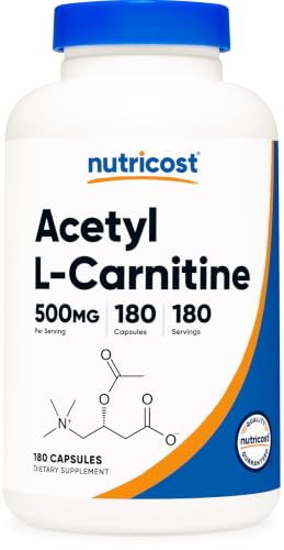 Nutricost Acetyl L-Carnitine (ALCAR) 500mg, 180 Capsules | GMO-Free and Gluten Free, 180 Servings