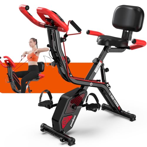 pooboo Folding Magnetic X‑Bike, Upright Exercise Bike for Home Gym | Foldable