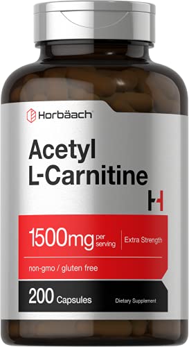 Horbäach Acetyl L-Carnitine 1500mg | 200 Capsules | Extra Strength | Non-GMO & Gluten Free Supplement