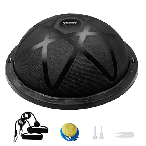 VEVOR 23-inch Half Exercise Ball Trainer, 660 lbs Capacity Balance Ball, Includes Resistance Bands and Pump, Ideal for Full Body Workouts, Yoga, and Strength Training at Home Gym, Black