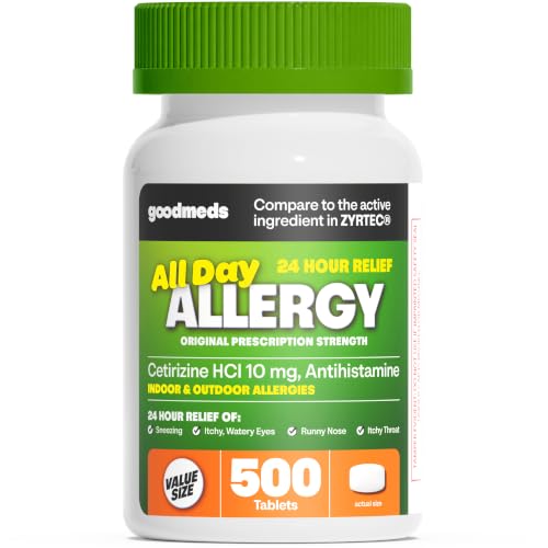 GoodMeds 24-Hour Cetirizine Hydrochloride 500-Count 10 mg Tablets | Compare to Zyrtec.