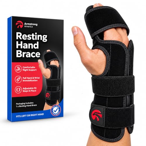 Resting Hand Splint for Stroke - Hand Brace with Finger Support Brace LARGE | Fits both left or right hands, Helps prevent hand clenching at night, Keeps fingers straight, Adjustable hand position