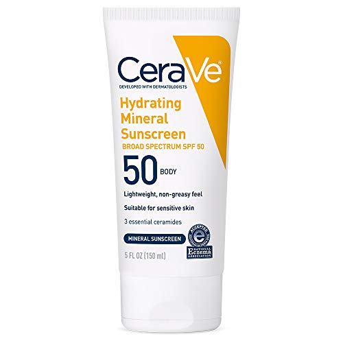 CeraVe Hydrating Mineral Sunscreen, SPF 50, Body Sunscreen, 5oz | Sunscreen with