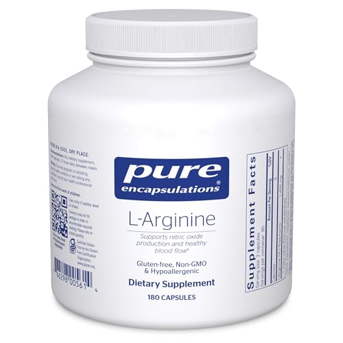 Pure Encapsulations L-Arginine, 180 Capsules | 1,400 mg, Support Nitric Oxide Production, Heart Health and Blood Flow*, Gluten-Free and Non-GMO
