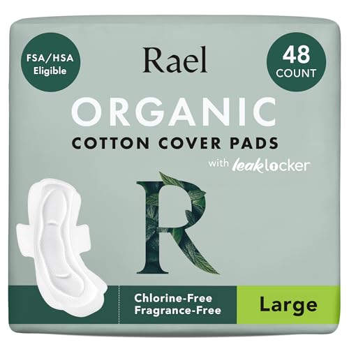 Rael Organic Cotton Cover Sanitary Pads for Women, Heavy (Large, 48 Ct)