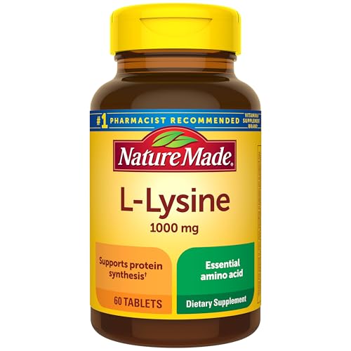 Nature Made L-Lysine 1000 mg, 60 Tablets | Essential Amino Acid that Supports Protein Synthesis, Dietary L-Lysine Supplements, Gluten Free, 60 Day Supply