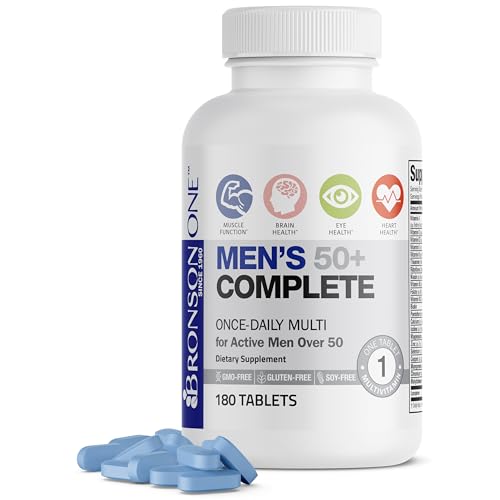 Bronson ONE Daily Mens 50+ Complete Multivitamin Multimineral, 180 Tablets | Once-Daily,