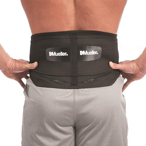 MUELLER Sports Medicine Adjustable Lumbar Back Brace, Lower Back Pain Relief and Support Belt for Men and Women, Black, One Size Fits Most