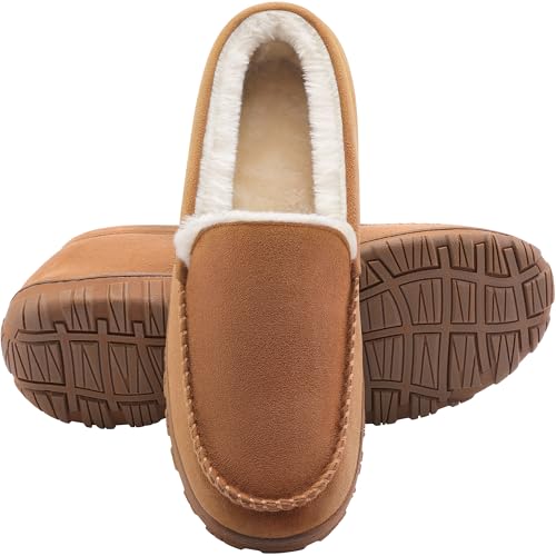 shoeslocker Mens Slippers Warm House Slippers for Men Indoor Outdoor Beige Size