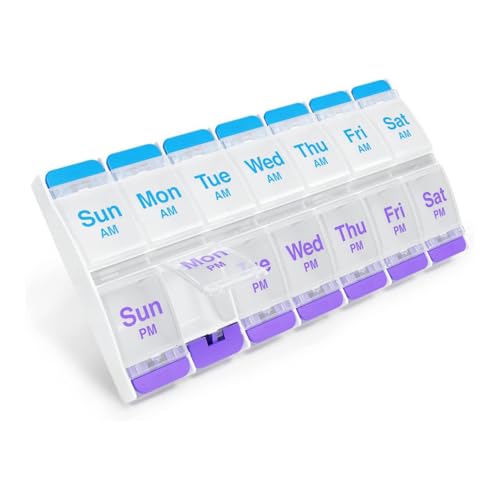 Ezy Dose Weekly (7-Day) AM/PM Pill Organizer, X-Large Case, Blue/Purple | Daily